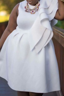 White Casual Solid Patchwork O Neck Sleeveless Dress Plus Size Dresses