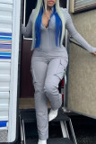 Silver Street Solid Color Pocket Zipper Patchwork Zipper Collar Skinny Jumpsuits