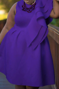 Purple Casual Solid Patchwork O Neck Sleeveless Dress Plus Size Dresses