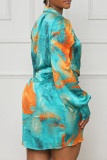 Multi-color Sexy Print Ruched Strap Design Patchwork V Neck Irregular Dresses