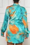 Multi-color Sexy Print Ruched Strap Design Patchwork V Neck Irregular Dresses