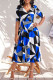 Blue Celebrities Print Patchwork V Neck A Line Dresses
