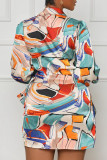 Multi-color Sexy Print Ruched Strap Design Patchwork V Neck Irregular Dresses