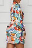 Multi-color Sexy Print Ruched Strap Design Patchwork V Neck Irregular Dresses