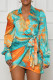 Green Sexy Print Ruched Strap Design Patchwork V Neck Irregular Dresses
