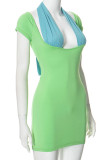 Green Sexy Hollow Out Strap Design Patchwork Halter Wrapped Skirt Dresses