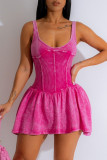 Purple Casual Solid Backless U Neck Vest Dresses
