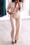 Blue Celebrities Solid Color Pocket Buttons Zipper Patchwork Turn-back Collar Nine Points Sleeve Two Pieces