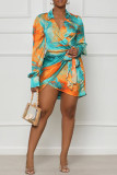 Multi-color Sexy Print Ruched Strap Design Patchwork V Neck Irregular Dresses