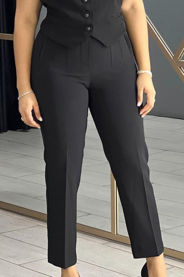 Black Casual Solid Color Ruched Patchwork Regular High Waist Pencil Patchwork Bottoms