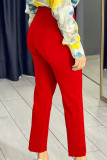 Red Casual Solid Color Ruched Patchwork Regular High Waist Pencil Patchwork Bottoms