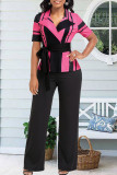 Pink Casual Print Strap Design Patchwork V Neck Regular Jumpsuits