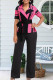 Pink Casual Print Strap Design Patchwork V Neck Regular Jumpsuits