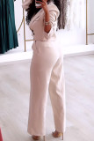 Blue Celebrities Solid Color Pocket Buttons Zipper Patchwork Turn-back Collar Nine Points Sleeve Two Pieces
