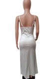 Black Celebrities Solid Color Backless High Slit Patchwork Spaghetti Strap Sling Dresses