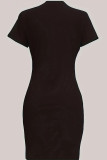 Black Sexy Print Patchwork O Neck Wrapped Skirt Dresses