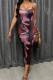 Multicolor Sexy Print Backless Patchwork Spaghetti Strap Sling Dresses