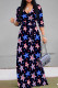 Black Casual Print Strap Design Patchwork V Neck A Line Dresses