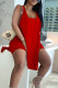 Red Casual Solid Color High Slit Patchwork Square Neck Sleeveless Two Pieces
