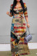 Brown Celebrities Print Strap Design Patchwork V Neck A Line Dresses