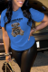 Royal Blue Fashion Street Print Patchwork O Neck T-Shirts