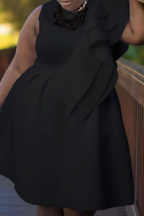 Black Casual Solid Patchwork O Neck Sleeveless Dress Plus Size Dresses
