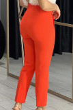 Red Casual Solid Color Ruched Patchwork Regular High Waist Pencil Patchwork Bottoms