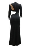 White Sexy Hot Drilling Patchwork Hollow Out Slit Half A Turtleneck Evening Dresses