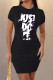 Black Sexy Print Patchwork O Neck Wrapped Skirt Dresses