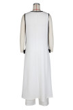 White Casual Patchwork Bow Decor Deep V Neck Sleeveless Two Pieces