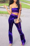 Blue Casual Tie Dye Patchwork Strapless Sleeveless Two Pieces