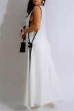 White Casual Patchwork Bow Decor Deep V Neck Sleeveless Two Pieces
