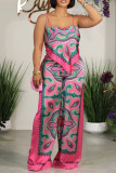 Blue Sexy Print Patchwork Spaghetti Strap Sleeveless Two Pieces
