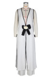 White Casual Patchwork Bow Decor Deep V Neck Sleeveless Two Pieces
