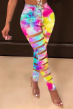 Yellow Sexy Patchwork Ripped Tie-dye Skinny High Waist Pencil Full Print Bottoms