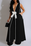 White Casual Patchwork Bow Decor Deep V Neck Sleeveless Two Pieces