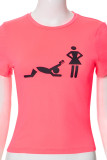 Red Casual Print Patchwork O Neck T-Shirts