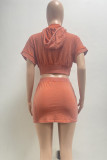 Pink Casual Solid Color Buttons Zipper Patchwork Zipper Collar Short Sleeve Two Pieces