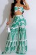 Cyan Sexy Casual Floral Print Lace Up Backless Strapless Sleeveless Two Pieces