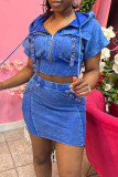 Pink Casual Solid Color Buttons Zipper Patchwork Zipper Collar Short Sleeve Two Pieces