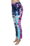 Yellow Sexy Patchwork Ripped Tie-dye Skinny High Waist Pencil Full Print Bottoms