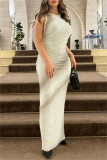 Brown Sexy Casual Print Ruched O Neck Long Dresses