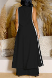 White Casual Patchwork Bow Decor Deep V Neck Sleeveless Two Pieces
