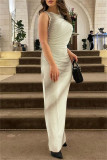 Brown Sexy Casual Print Ruched O Neck Long Dresses
