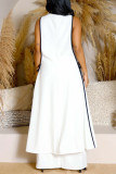 White Casual Patchwork Bow Decor Deep V Neck Sleeveless Two Pieces