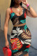 Black Celebrities Print Patchwork V Neck Sleeveless Two Pieces