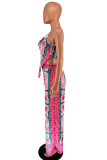 Blue Sexy Print Patchwork Spaghetti Strap Sleeveless Two Pieces