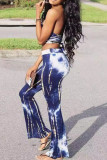 Blue Casual Tie Dye Patchwork Strapless Sleeveless Two Pieces