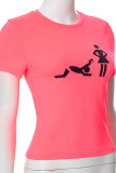 Red Casual Print Patchwork O Neck T-Shirts