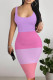 Purple Casual Gradient Print Contrast U Neck Printed Dresses